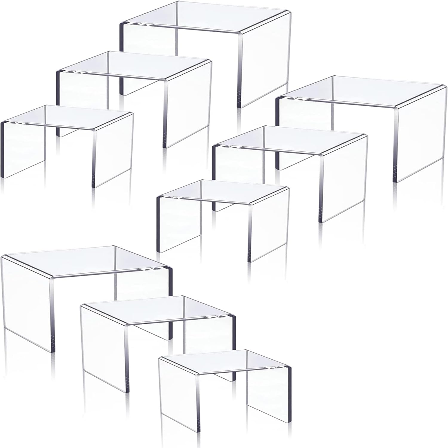 Set of 9 Acrylic Display Stand, Acrylic Shelves, Display Risers, Crystal Display Shelf, Cupcake Stand, Dessert Candy Riser Pop Stands, Perfume Stand, Action Figure Stands (9 - Small size 9 pieces