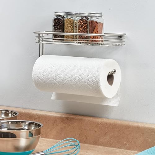 Miniatura 3 de iDesign Classico - Toallero de acero para colgar en la pared con estante dispensador de toallas de papel para cocina, baño, lavandería, garaje,