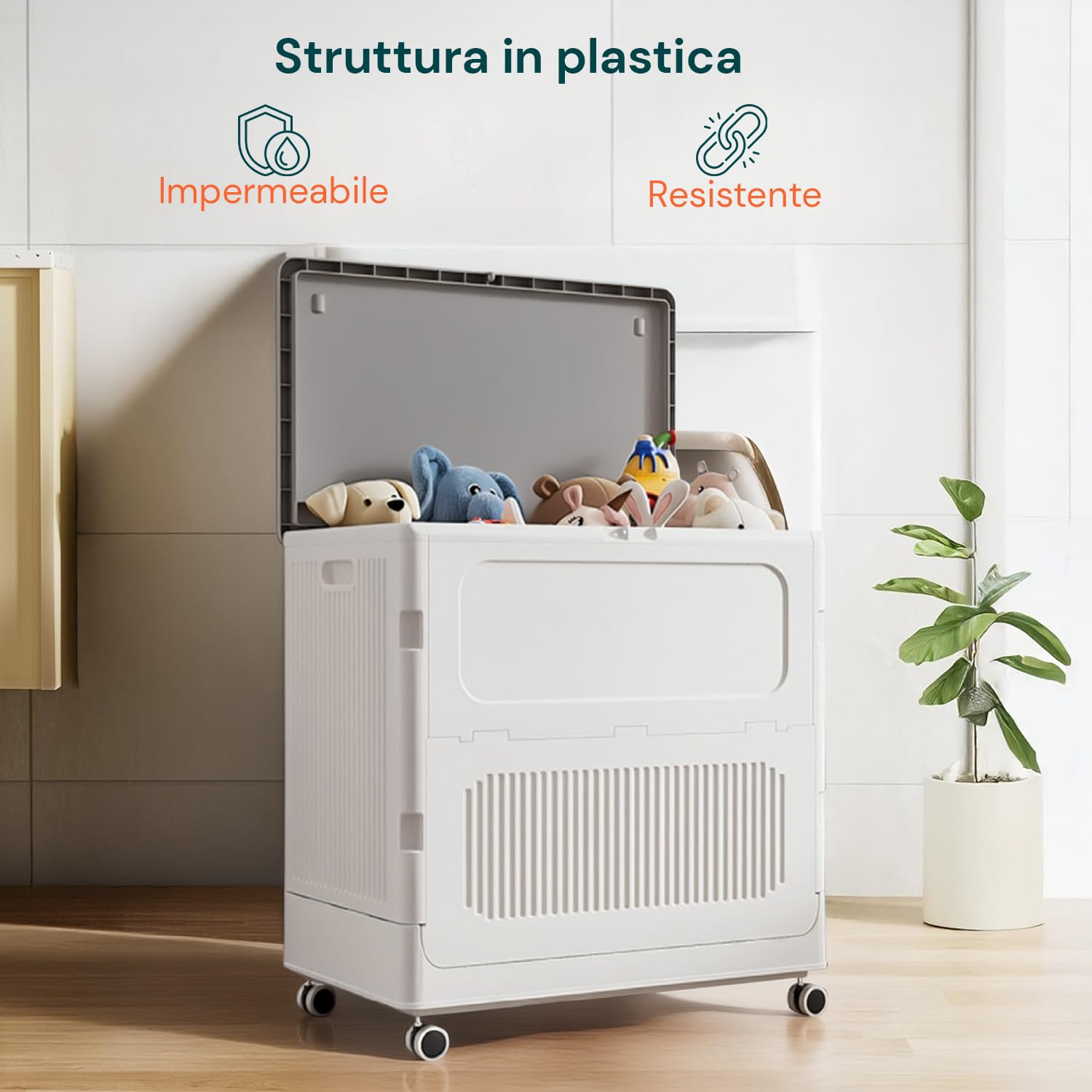 Avilia – Cesto Portabiancheria 123L con Coperchio e Ruote, Struttura Verticale Salvaspazio per Cesta Panni Sporchi, Facile da Spostare e Pulire