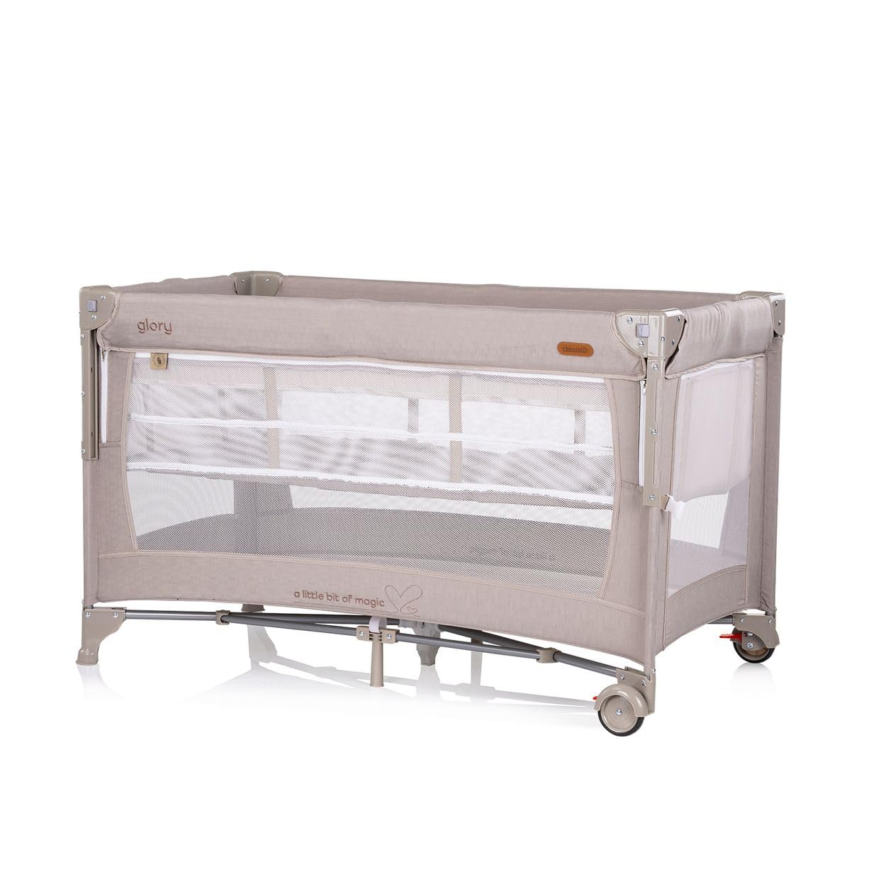 Chipolino Reisebett Glory 2 Ebenen Matratze Räder zusammenklappbar Tragetasche beige