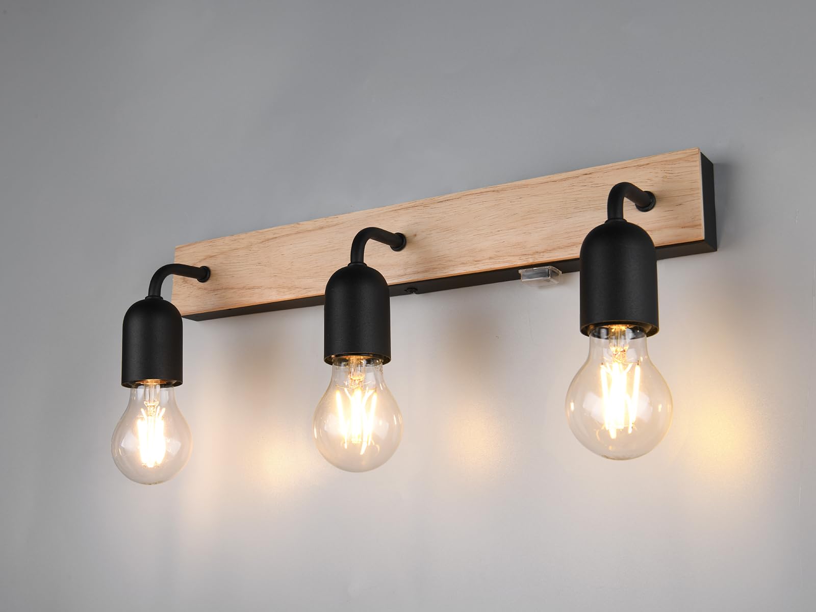 meineWunschleuchte Badezimmer Wandleuchte 3-flammig mit Schalter und Holz, Breite 45cm