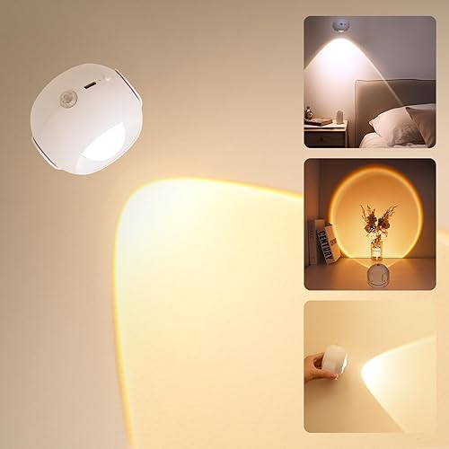 Aplique de pared LED con sensor de movimiento, lámpara de pared de puesta de sol de 3 colores para dormitorio, luz de pared inalámbrica a pilas,