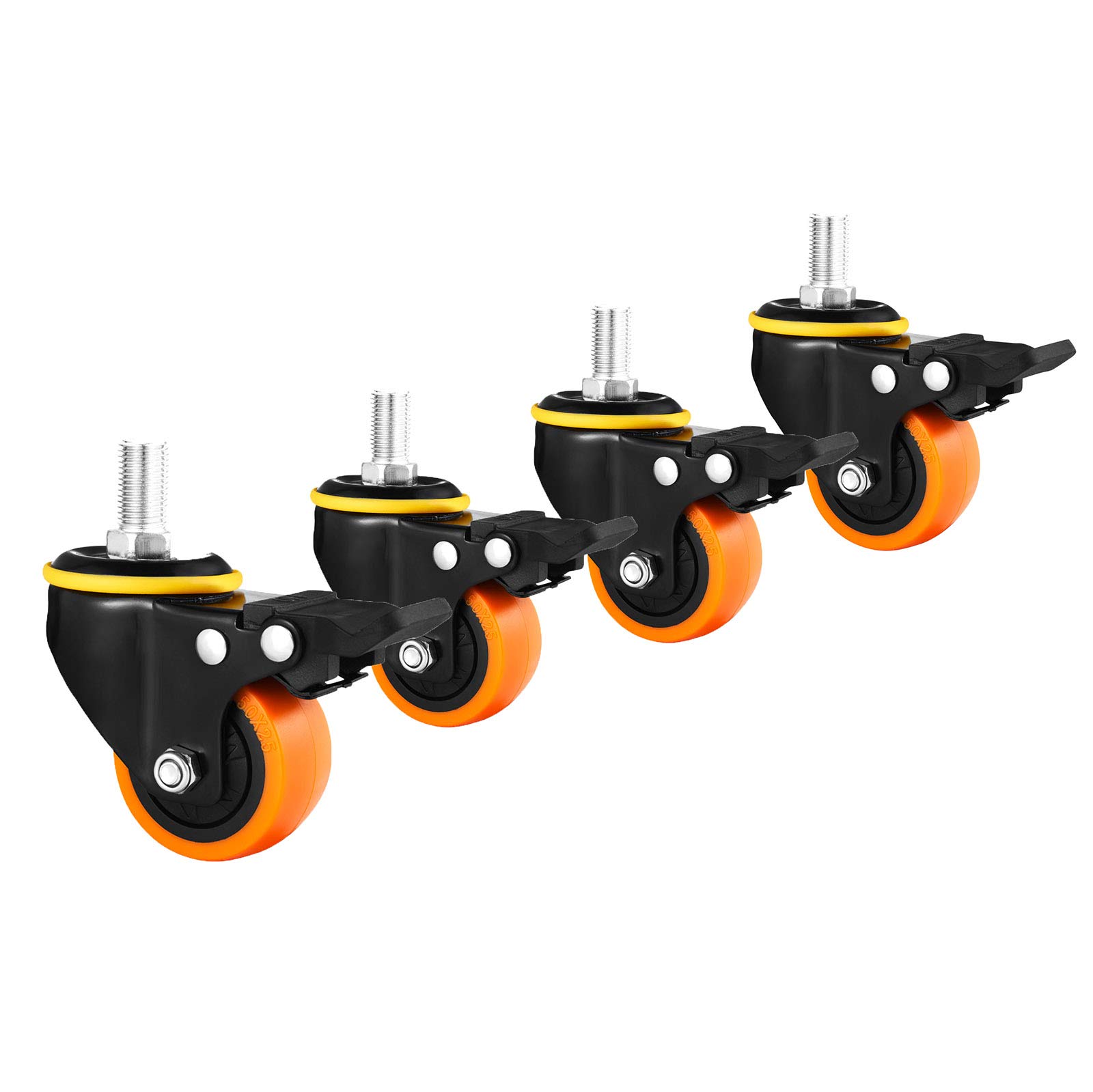 GBRJUYF Heavy-Duty 2-Inch Furniture Cs with Rubber Wheels Industrial Transportation Rollers Noise-Free & Wear-Resistant Polyurethane Suitable for Carts Equipment & Machines Brake 10mm