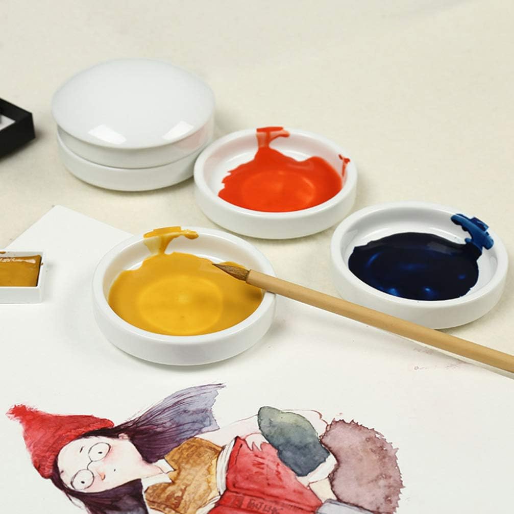 Five Layer Ceramic Palette 5 Layers Mixing Trays Set Round Porcelain Watercolor Palettes Sauce Dishes for Artists Students Holding Painting