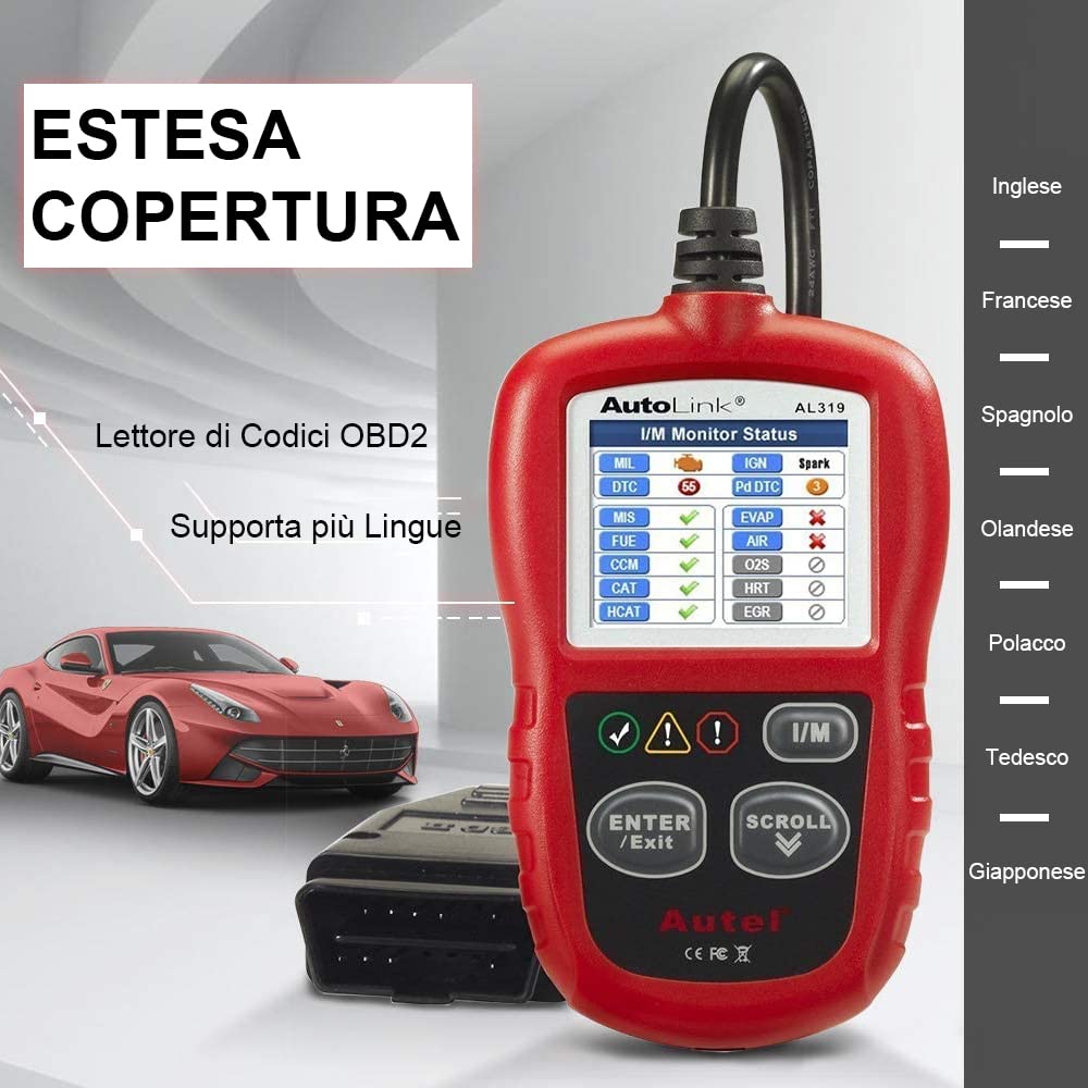 Autel AutoLink AL319 Can Bus Diagnosi OBD2 Auto Lettore di Veicoli Strumenti Diagnostici per motore OBD-II Lettura e Cancellazione Codice di Errore per le Auto con Interfaccia Standard OBD-II
