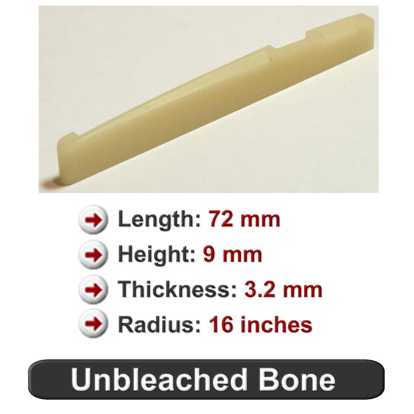 Unbleached Bone Saddle – Fits Many Post-2014 Guild® Westerly Collection Guitars – 9 mm Height – 3.2 mm Thickness