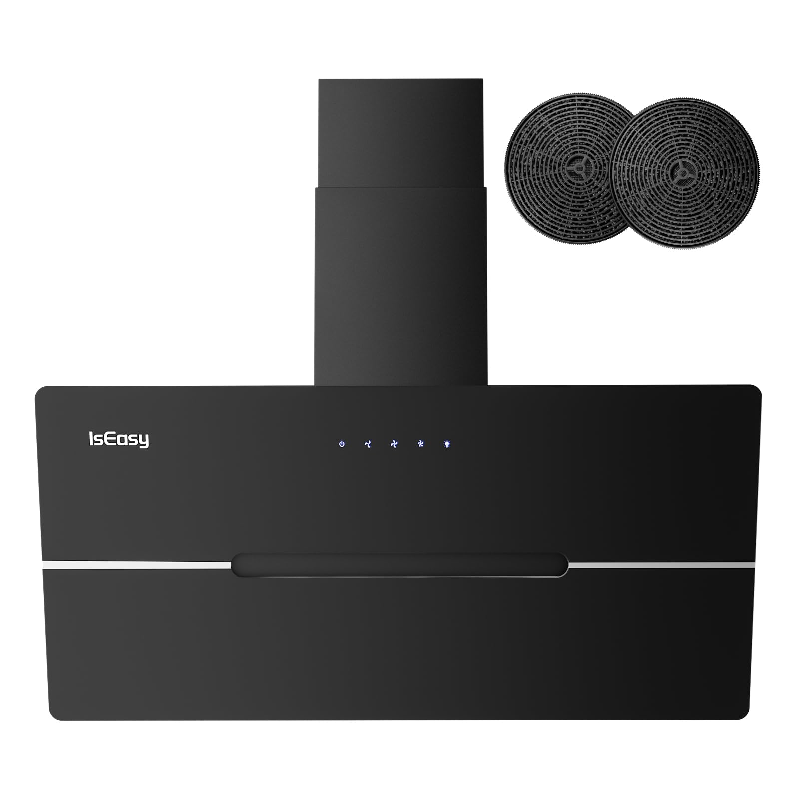 IsEasy Cappa Cucina, Cappa Aspirante 90cm di Scarico/Ricircolo con 578 m³/h Forte Potenza di Aspirazione, 3 Livelli di Regolazione, Funzionamento Touch, Nero, 58 dB, Efficienza A++