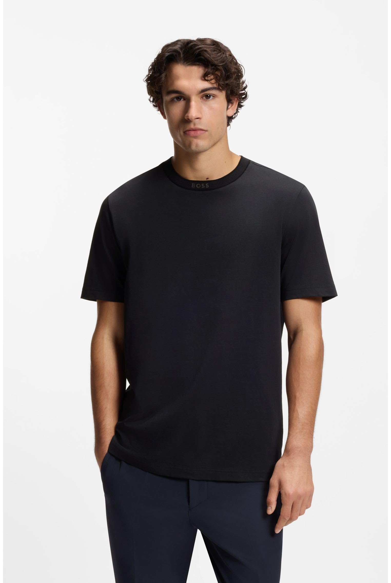 BOSS Herren Tee 5 T-Shirt aus Baumwolle mit Logo am Rundhalsausschnitt