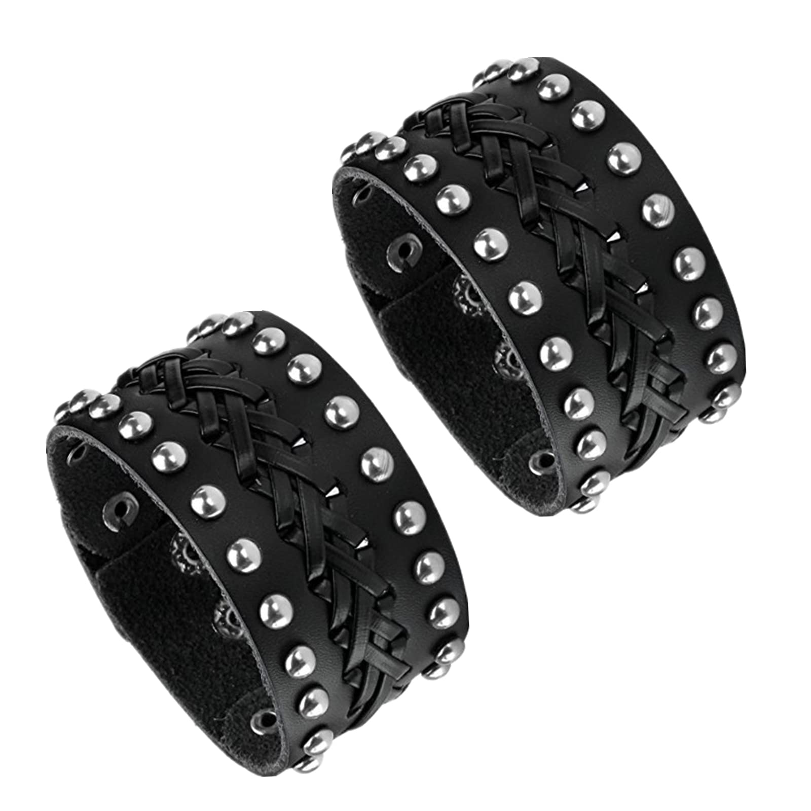 MILAKOO Bracciale nero bracciale in pelle con catene punk gotico bangle rivetto bottone a pressione regolabile