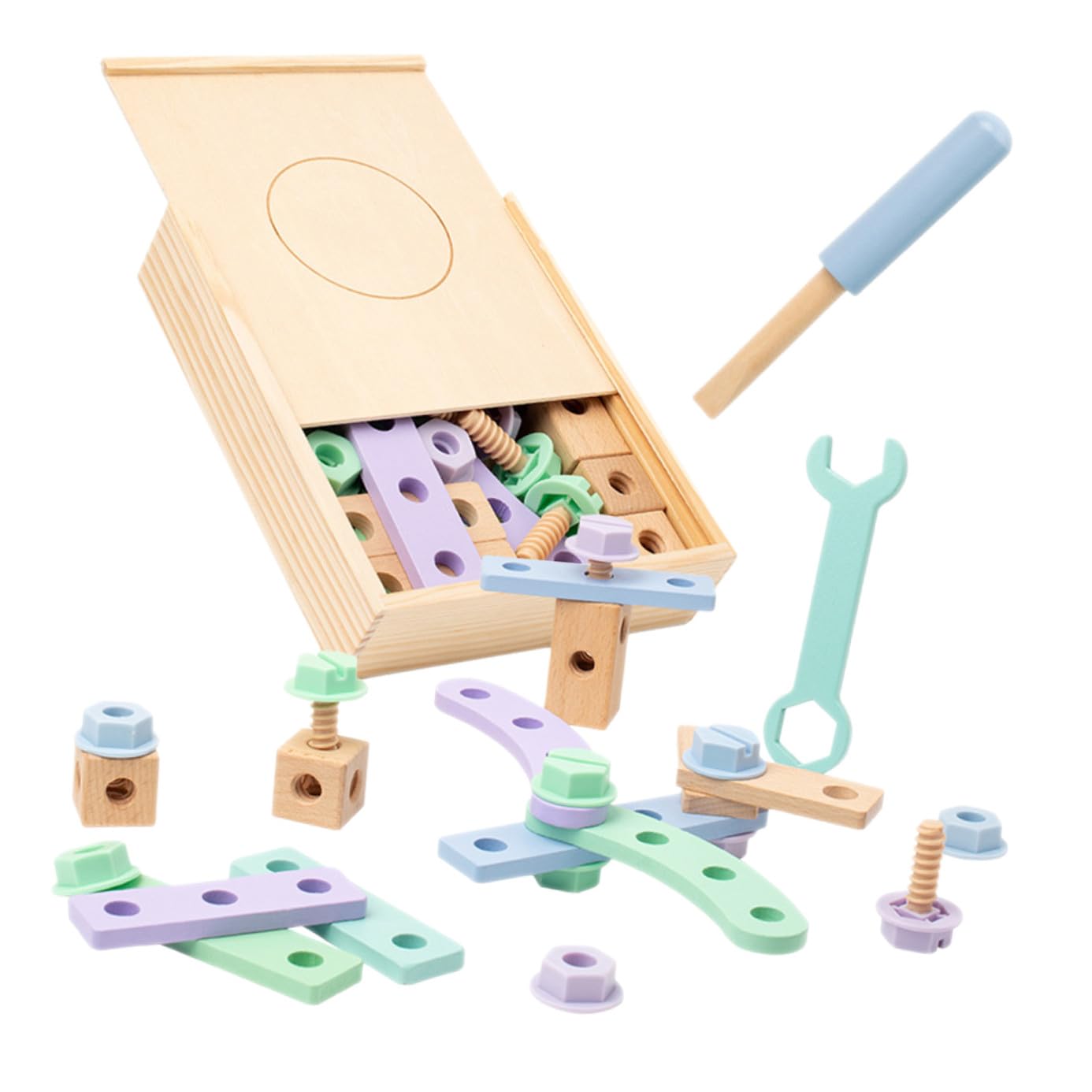 Uonlytech Cassetta Attrezzi Legno per Ragazzo Ragazza Strumenti Educativi Sicuri, Gioco Interattivo per Imparare Figure e Colori, per Festa Scuola Decor e Attività Creative