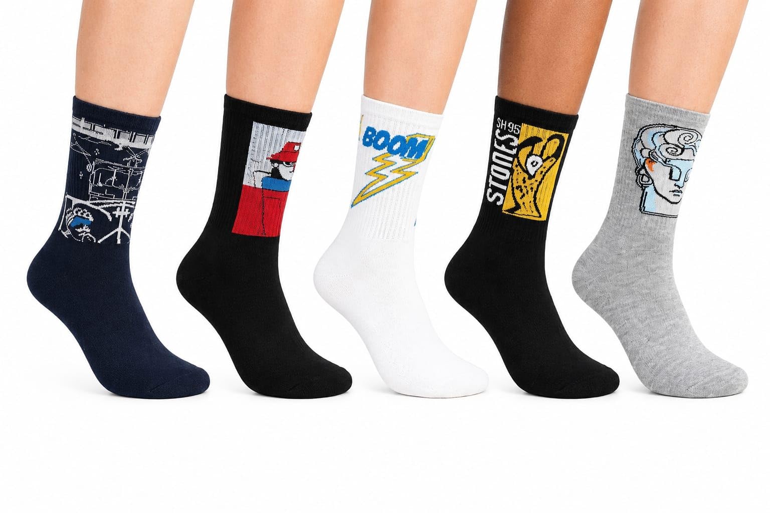 5 Pairs Funny Graphic Crew Socks for Men & Women | Novelty Printed Cotton Blend Socks | Breathable Mid-Calf Casual Athletic Socks | Soft, Comfortable & Trendy Everyday Wear-image-14