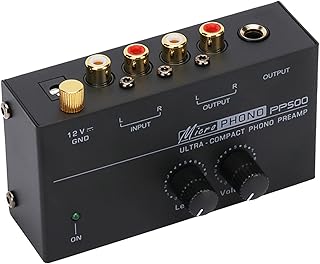 gazechimp Mini Stereo Audio Preamplifier Turntable Amplifier Preamp Low Noise Audio Preamplifier Compact 12V Adapter Record Player Preamp for Speakers