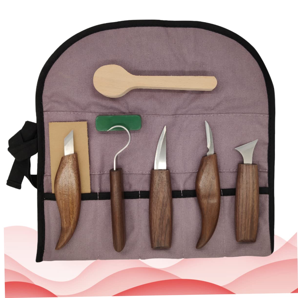 Kit para Tallar Madera de 7 Piezas con Cinceles Portátiles | Mango de Nogal, Acero de Aleación, Uso Doméstico y Taller, Incluye Cuchara de Madera