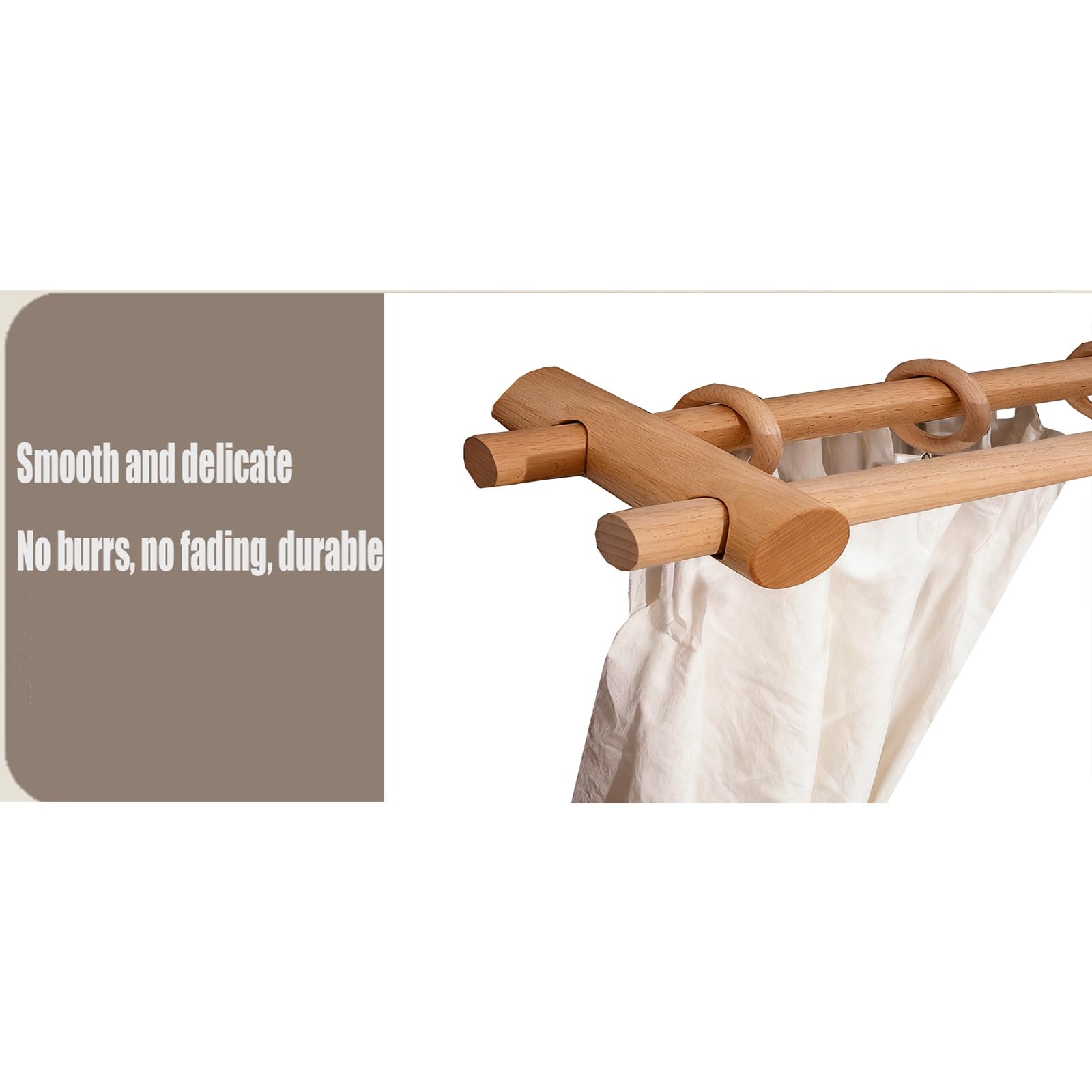Tringle à rideaux romaine en bois massif naturel de 29 mm de diamètre, résistante à l'humidité et sans odeur, 240 cm, tringle simple pour un traitement élégant de fenêtre