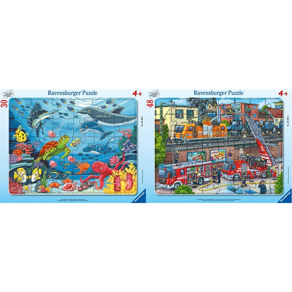 Ravensburger Kinderpuzzle - Unten im Meer - 30-48 Teile Rahmenpuzzle für Kinder ab 4 Jahren & Kinderpuzzle - 05093 Feuerwehreinsatz an den Bahngleisen - ab 4 Jahren, mit 48 Teilen