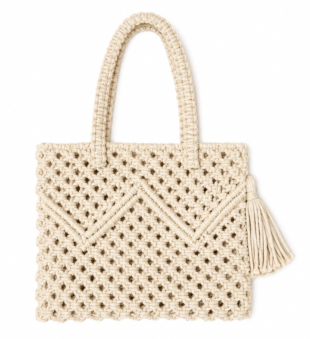 Women's Handmade Macrame Bag, Handbag Tote Bags Beautiful & Fancy Ladies Purse For Girls Women's Mobile Pouch Friends Gifts Birthday Marriage Party and Events, Off-White,1- Piece-image-29
