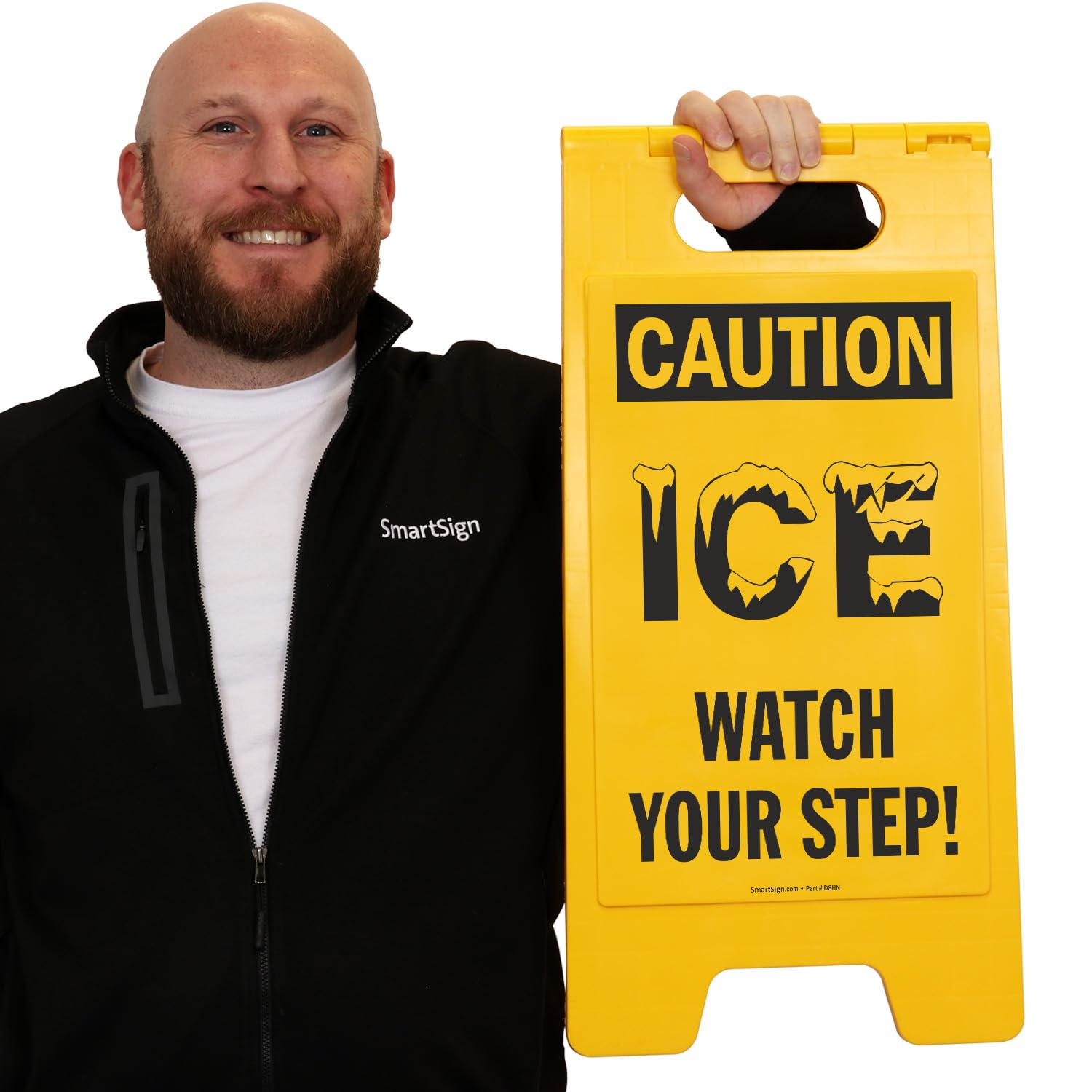 Suelo plegable SmartSign Sign, Legend "caution – hielo, ver su paso.," 25 cm de alto x 12 cm de ancho, negro sobre amarillo