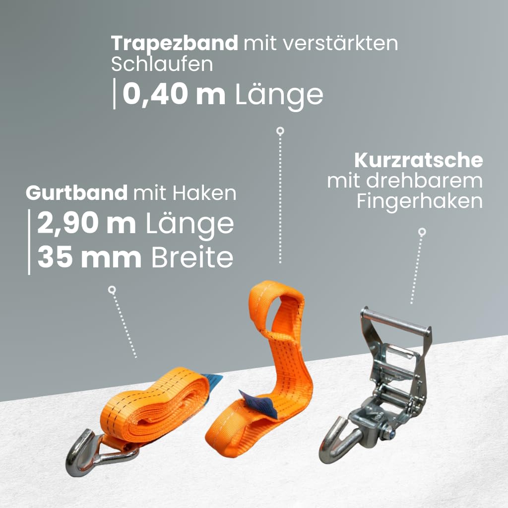 Zurrgurt-Set zum Fahrzeugtransport, 4 Stück, 35 mm x 2,90 m, 3-teilig