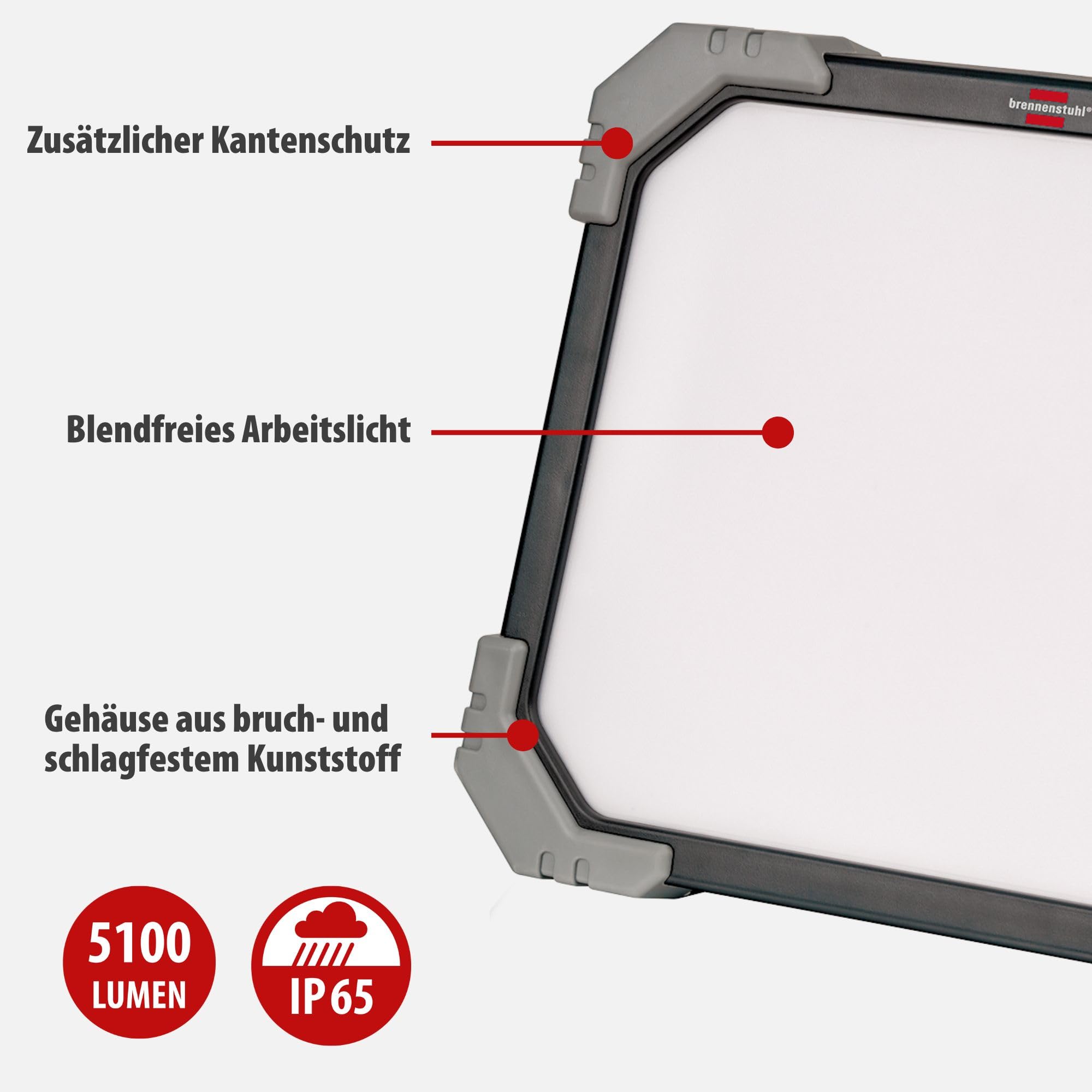 Brennenstuhl LED Arbeitsstrahler DINORA 5050 (45W, 5100lm, 5700K, IP65, LED Arbeitsstrahler mit bruch- und schlagfestem Kunststoffgehäuse und 5m RN-Kabel)