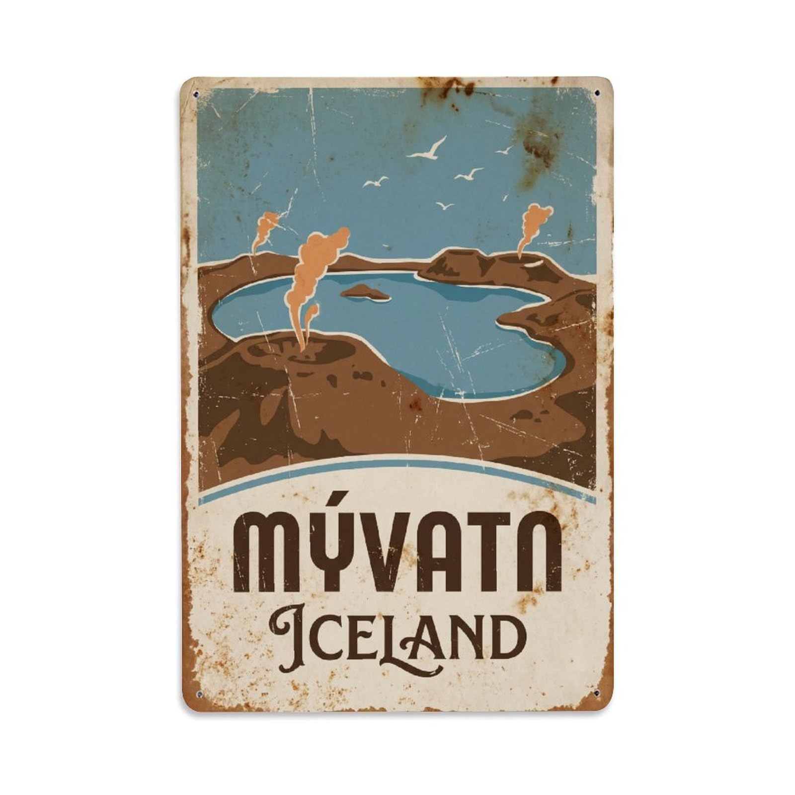 Este 8X12inch Style Vintage Travel Myvatn Iceland Lake Metal Tin Sign
