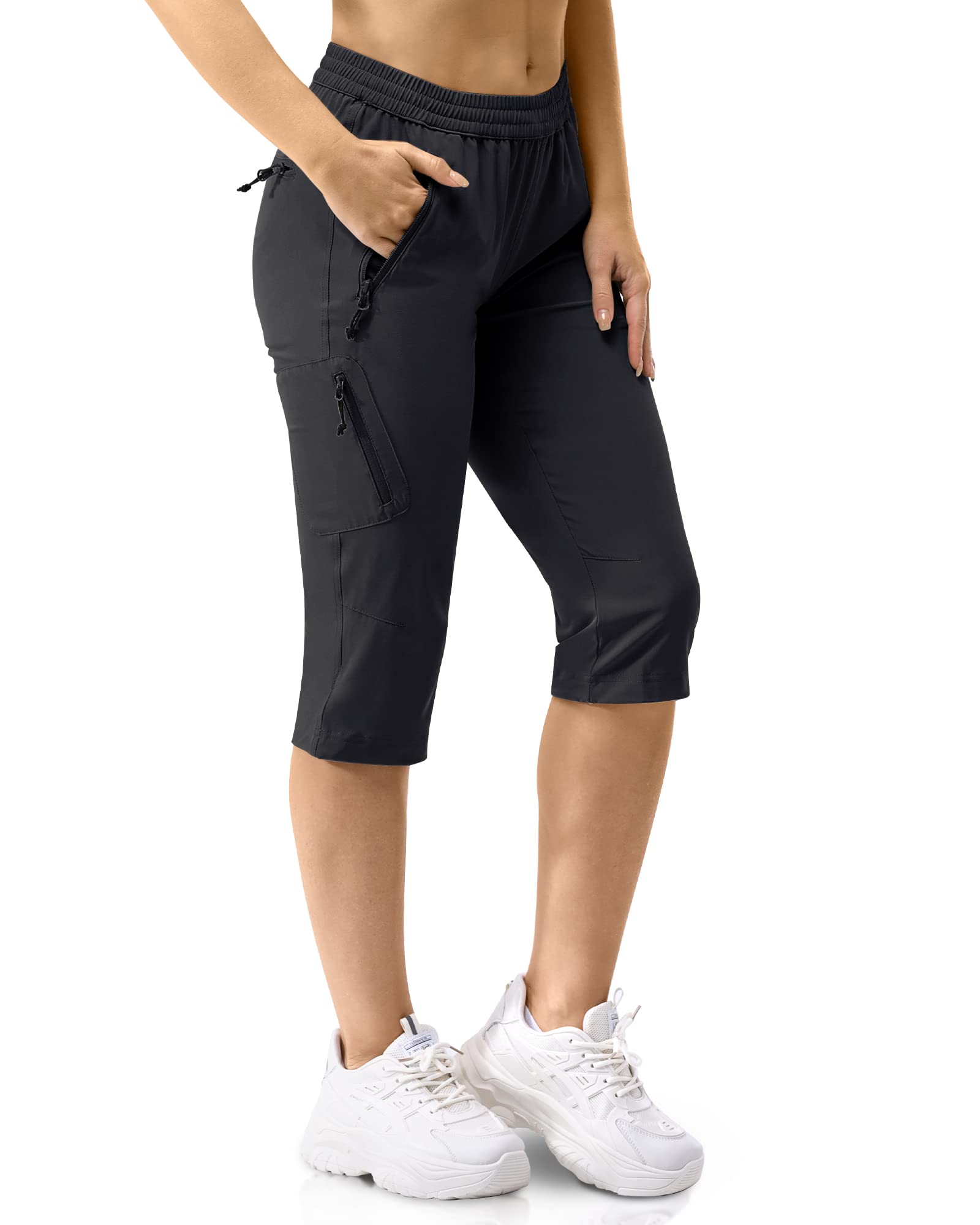 33,000ft Women's Capri Golf Pants Casual Quick Dry UPF 50+ Lightweight Stretch Cargo Hiking Pants with Pockets Black-New