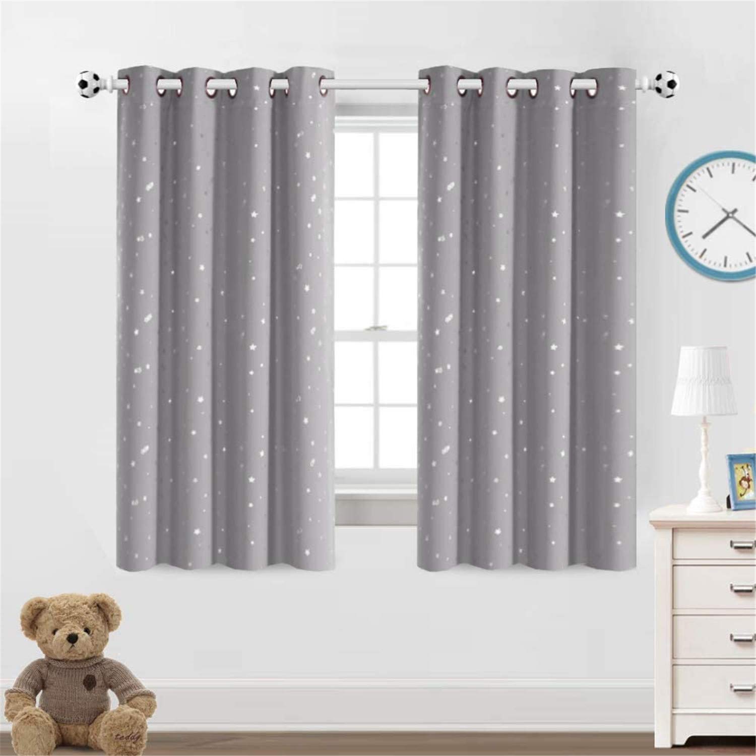 Blackout Star Curtains for Kids Room Boys Girls Twinkle Silver Stars Thermal Insulated Cute Thick Grommet Curtain for Nursery Home Decoration Window Drapes 2 Panels Set (Grey/Silver,2 x 52"Wx63"L)