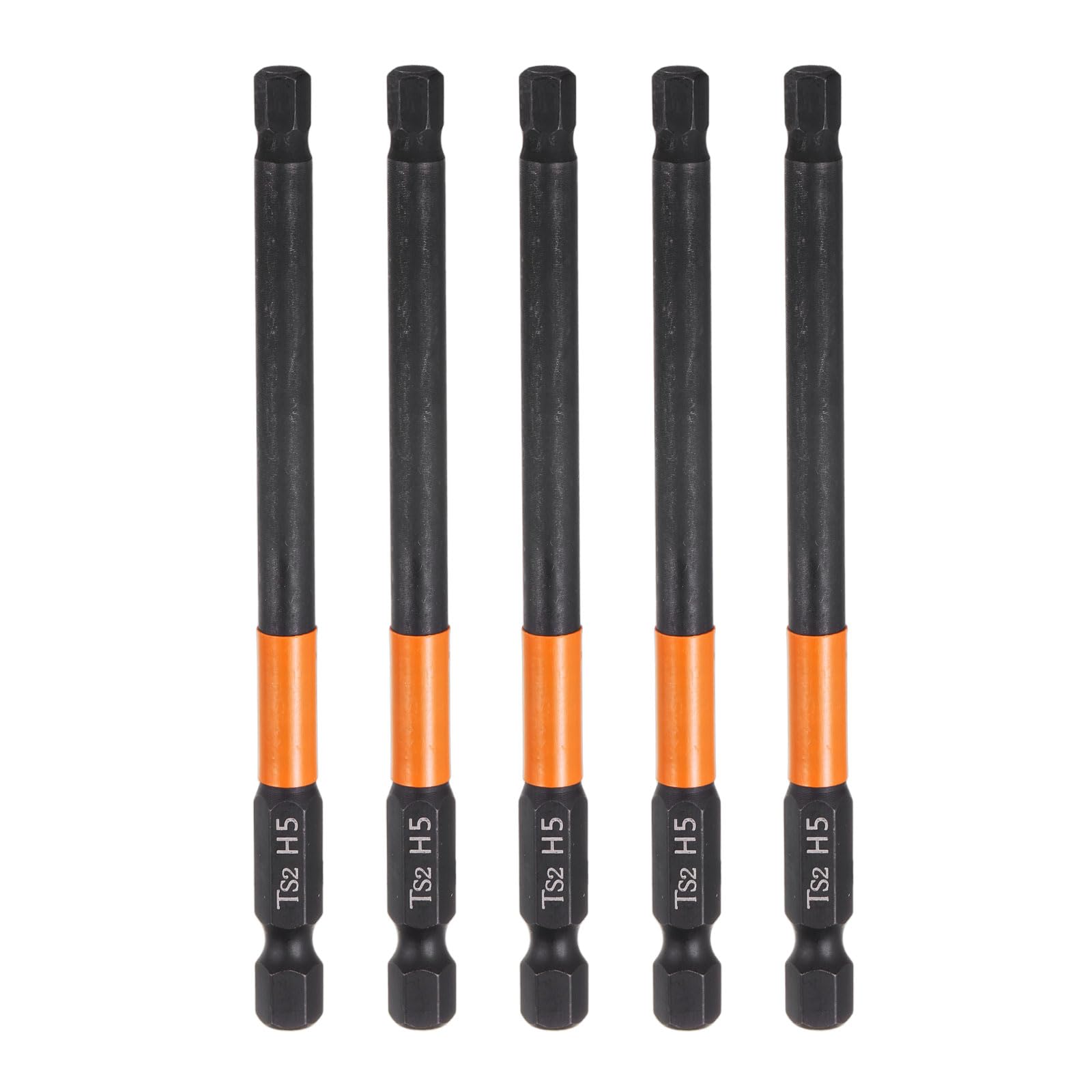 sourcing map 5pcs H5 Hex Head Drill Bit Wrench 5mm Metric Flat Tip 1/4" Hex Shank 100mm (4") Long Magnetic Black Phosphate Hexagonal Screw Driver Socket Industrial Screwdriver Power Bits