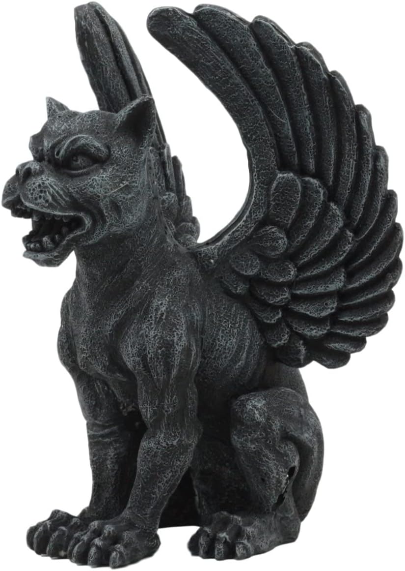 Ebros Winged Lioness Gargoyle Statue 6.5" Tall Safari Giant Cat Sekhmet Goddess Notre Dame Decorative Figurine