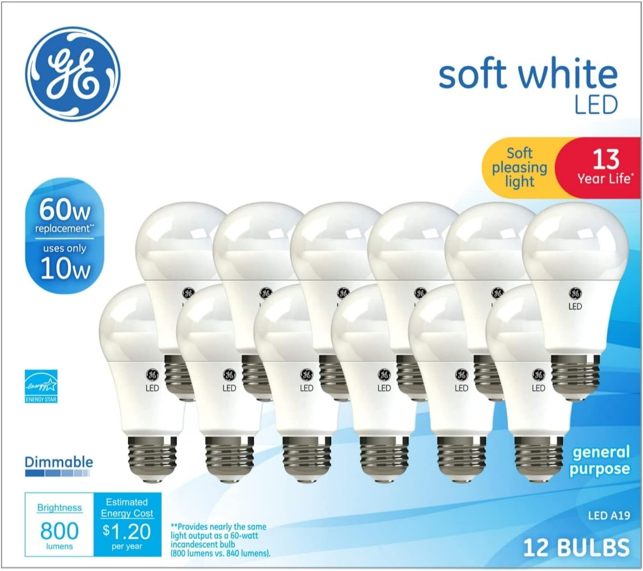 GE Daylight LED 60W Equivalent General Purpose A19 Light Bulbs (12 Pack)