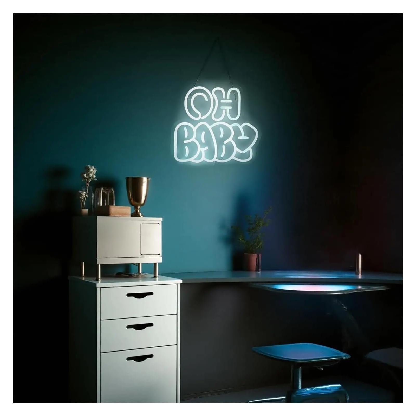Scritta luminosa Insegna Al Neon Oh Baby Con Luce Dimmerabile Per Amanti Bambini Compleanni Matrimoni Camerette Decorazioni Da Parete 32cmx29.5cm(Bianca)