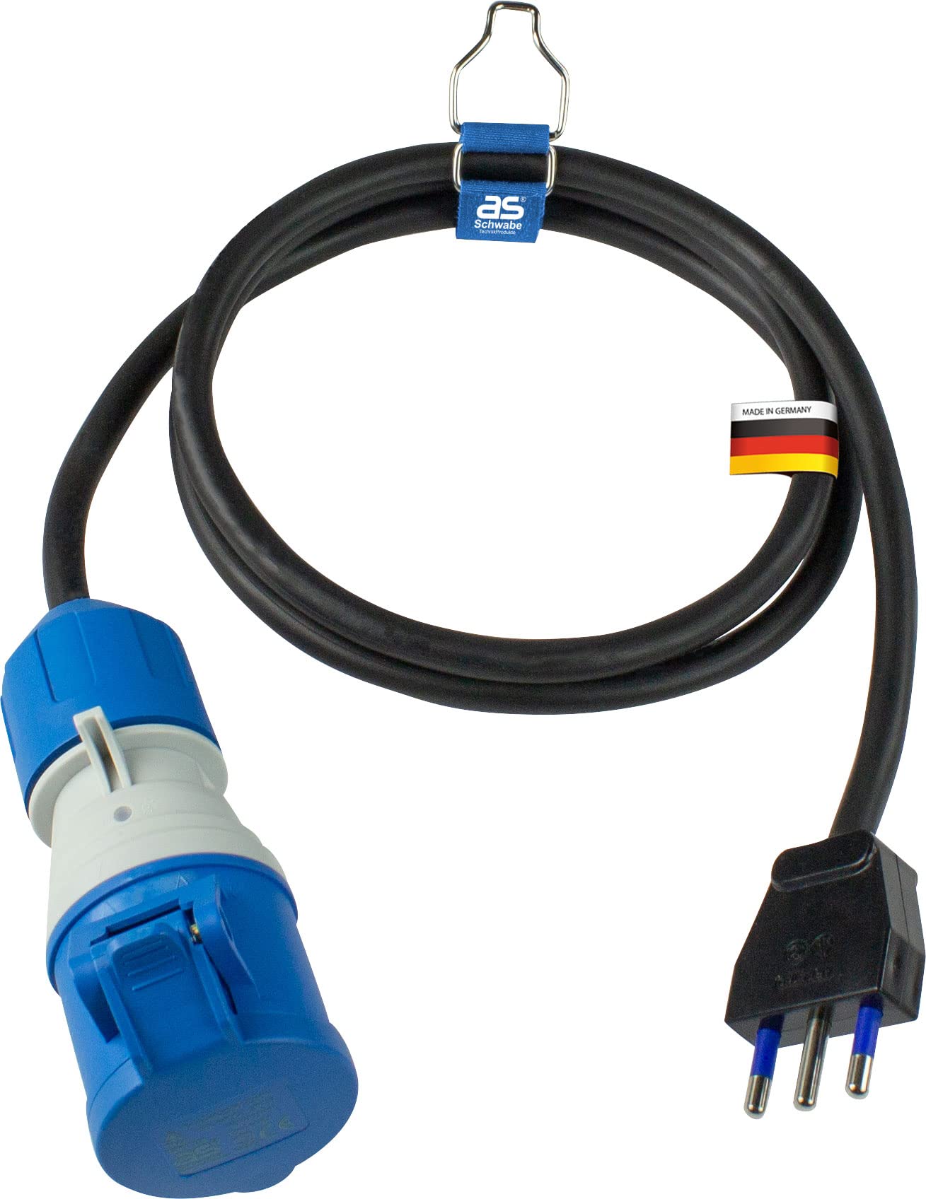 as - Schwabe CEE Cavo adattatore caravan, standard italiano 1,5 m - 230 V / 16 A / 3 poli - Spina italiana tipo L (16 A) & attacco CEE con coperchio a cerniera - IP44 - Made in Germany I 360486