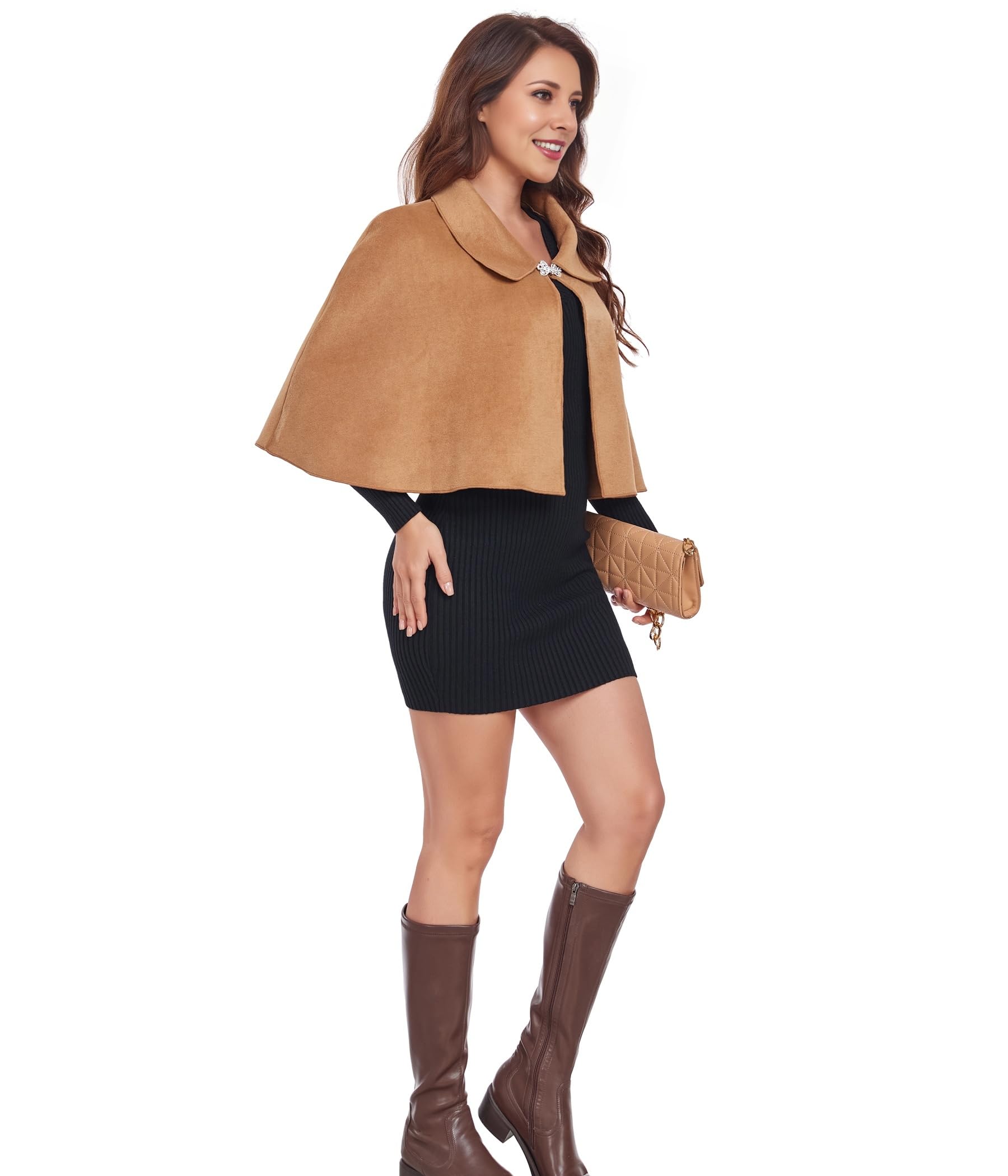 TONGFANTFL Poncho caldo da donna in misto lana Capelet con cappuccio