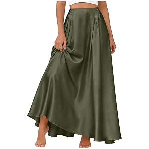 Womens Satin Maxi Skirt Silk High Waisted Elegant Long Skirts for Women Flowy Party Trendy Vacation Clothes