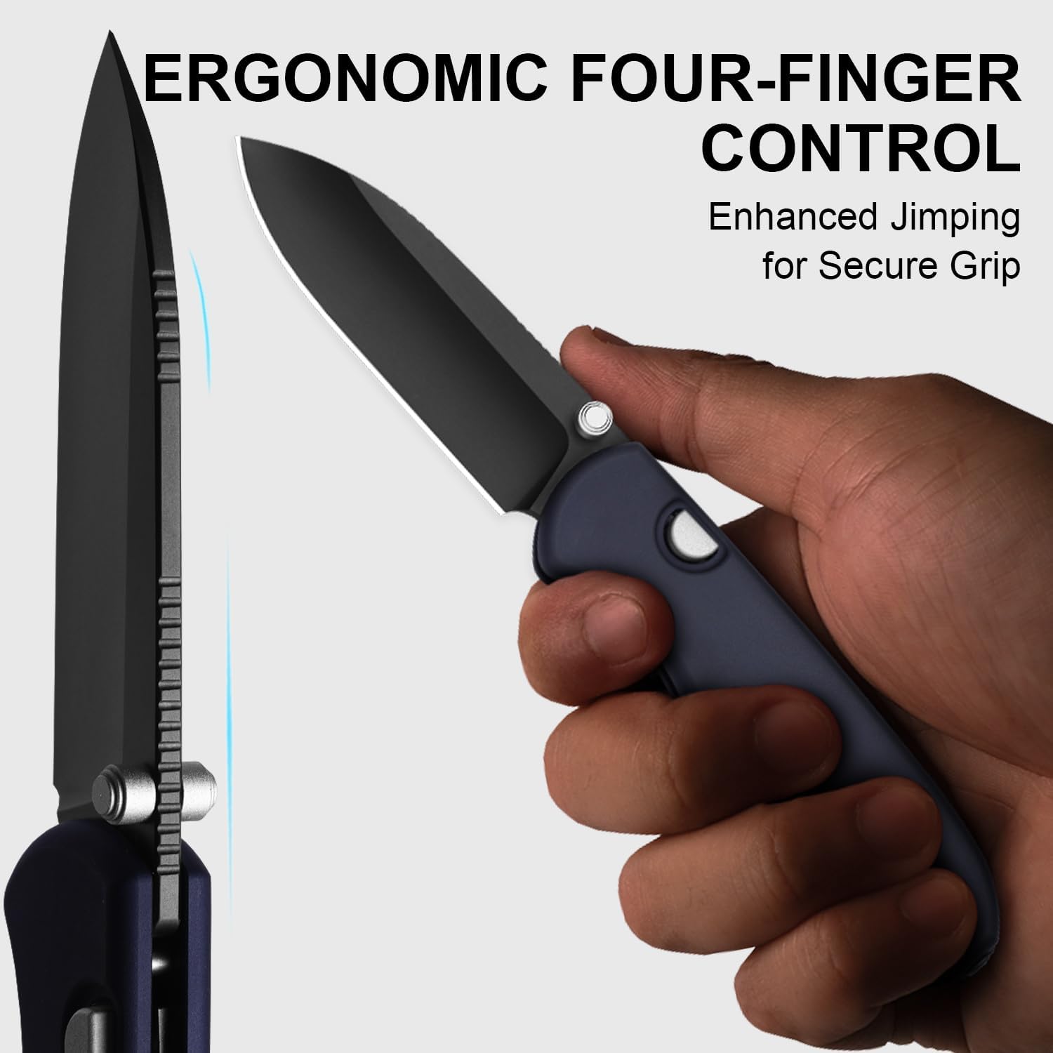 Kizer Drop Bear Zero Pocket Knife, 3.1" Drop Point M390 Blade Folding Knife with Dark Blue Aluminum Handle, Thumb Stud & Button Liner Lock EDC Knives for Camping Hunting Survival Ki3619BDA2
