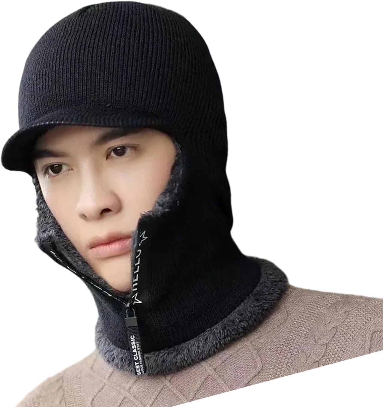 Unisex Warm Neck Gaiter Warm Trapper Hat for Skiing Skateboarding Thick Windproof Ushanka Hat for Cold Weather Windproof Black