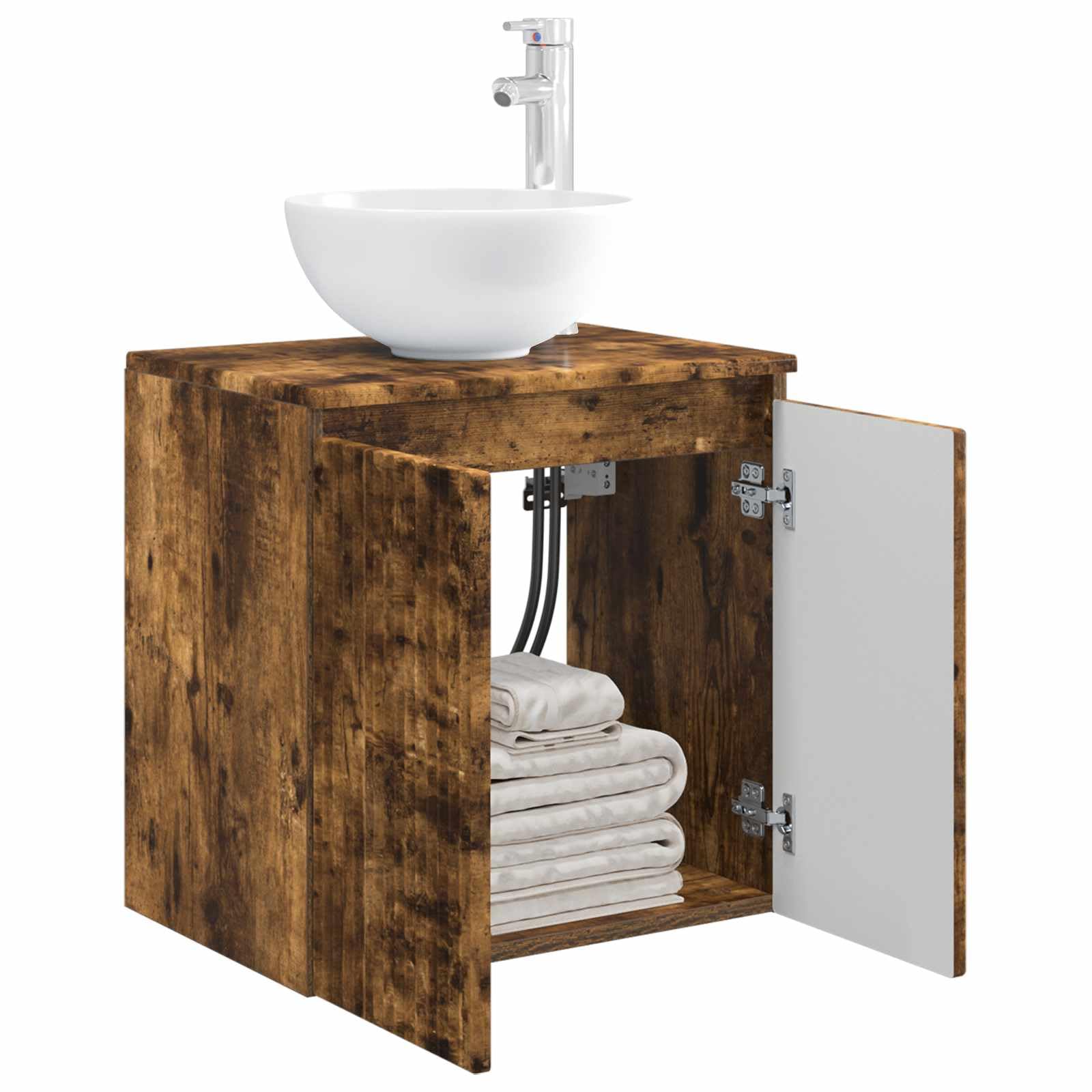 Lavabo de pared con lavabo, roble ahumado, 49,5 x 35 cm | Armario de baño con fregadero para baño y aseo de invitados, incluye accesorios para el montaje.