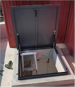 Roof Vent Escape Hatch, Galvanized Steel Roof Hatch Door, Loft Access Hatch Egress Window Manhole Covers, Ceiling Hatch Lid with Gas Springs & Latch Lock,100 * 100cm