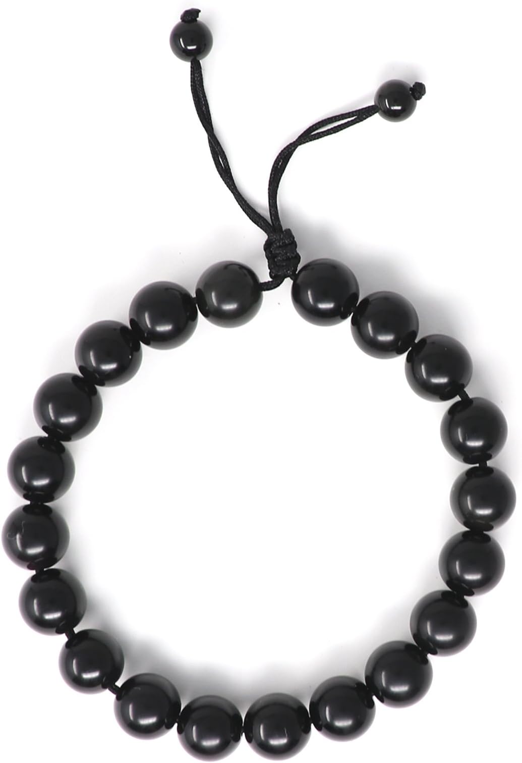 FELICIS JEWELRY Mens Bead Bracelet Adjustable Black Onyx Agate Obsidian Natural Stones Healing Crystal Bracelet Yoga Gemstone Mala Meditation Prayer Beads for Men Women Unisex, 10mm