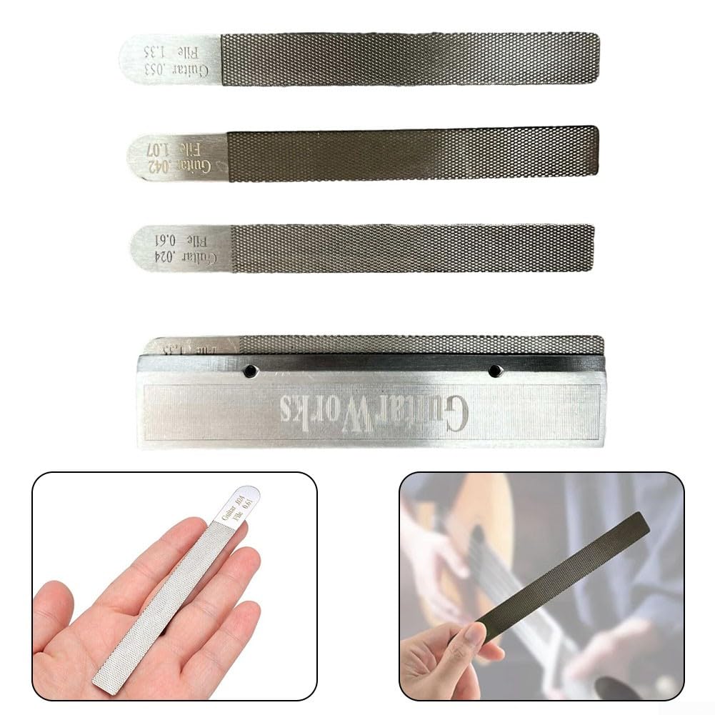 Juego de 4 herramientas Luthier para guitarra, limas de tuerca de traste de guitarra, limas de ranura de corona, protectores de reparación de lijado