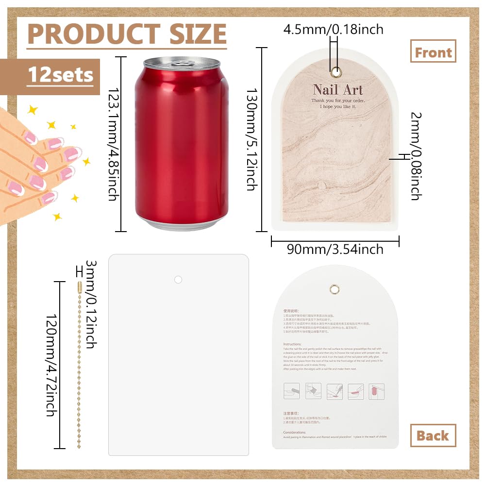 FINGERINSPIRE - Expositor de uñas a presión con cadena de suspensión de 130 x 90 mm con instrucciones para uñas a presión, ideal para artistas manicuristas y vendedores para visitar, blanco