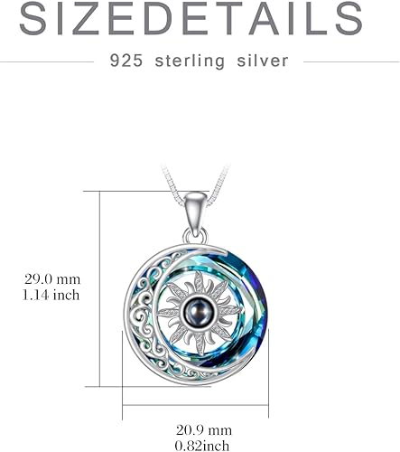 Miniatura 6 de POPKIMI Collar de sol y luna de plata de ley, collar de amistad con texto en inglés "I Love You", 100 idiomas, Metal, Cristal