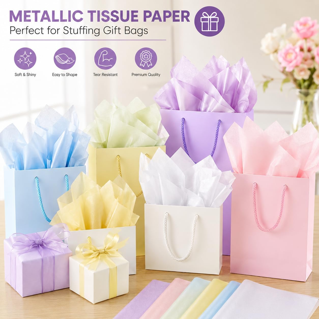 KESOTE Pastel Colored Tissue Paper for Gift Bags, 14" x 20" Wrapping Gift Tissue Paper Bulk for Crafts, Packaging, Gift Wrap, Holidays - 60 Sheets