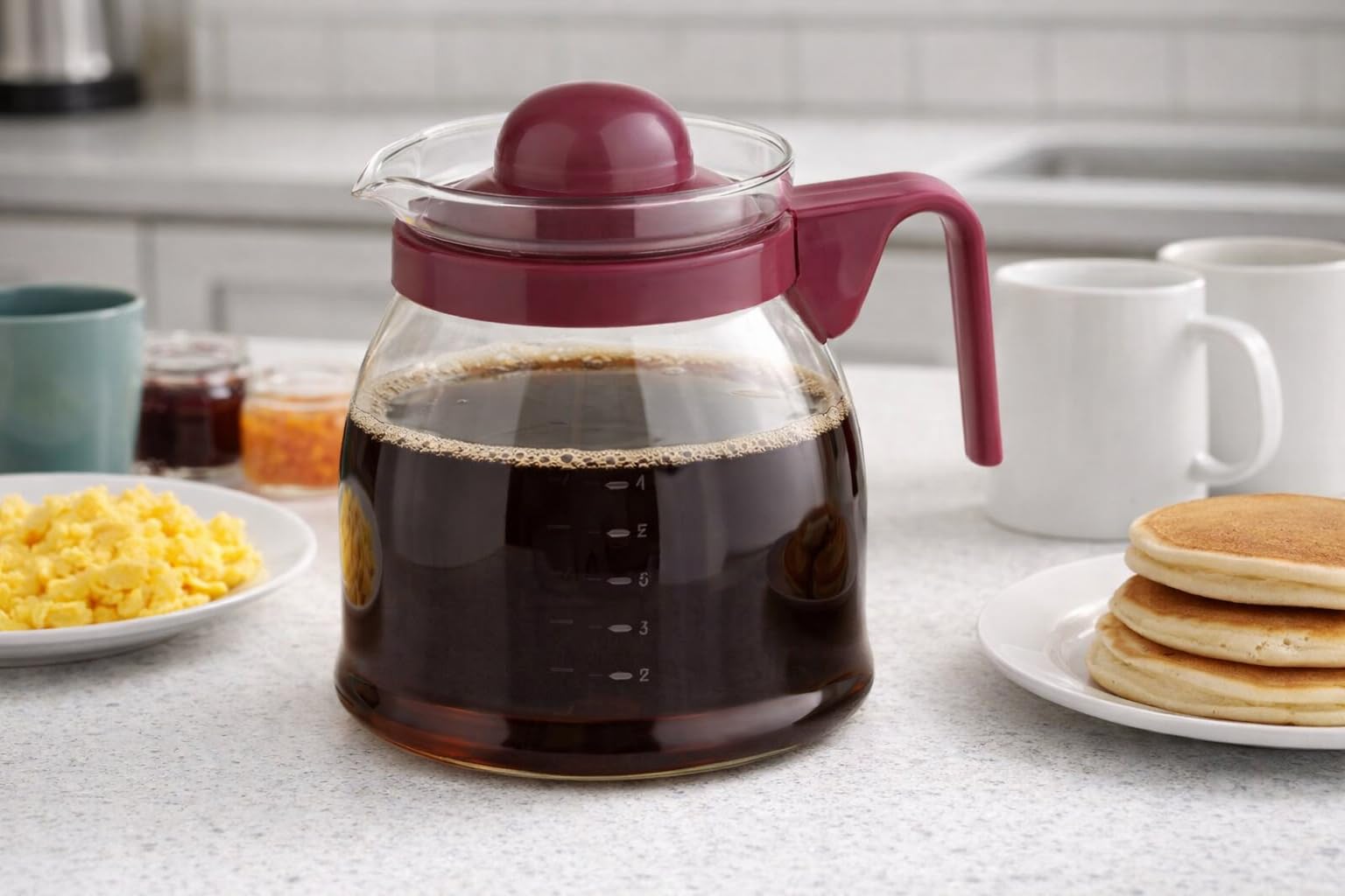 Caraffa in Vetro - Tazza Vetro Adatta per Microonde - Caraffa Sostitutiva con Manico e Coperchio - Brocca Latte con Coperchio - Teiera per Microonde - 1200 ml