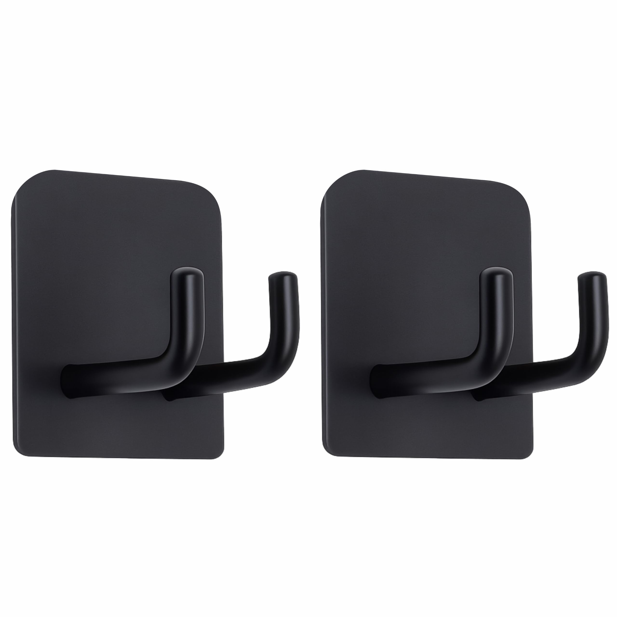 JIALTO 2 pcs Self-Adhesive Stainless Steel Hooks: Heavy-Duty Wall Hangings, Waterproof & Drill-Free - Strong Towel, Coat, and Kitchen Hooks for Bathroom and Kitchen (Double J Hook Black)