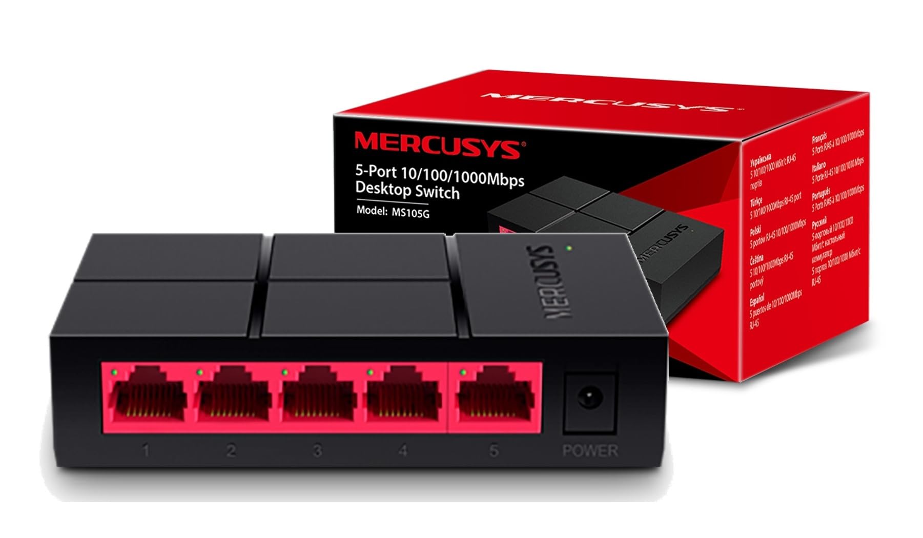 Mercusys MS105G - Switch Ethernet Gigabit de 5 Puertos (10/100/1000 Mbps, RJ45), Plug y Play, Sin Configuración, Bajo Consumo Energético, Silencioso y Compacto , Perfecto para Ordenadores y Smart TV
