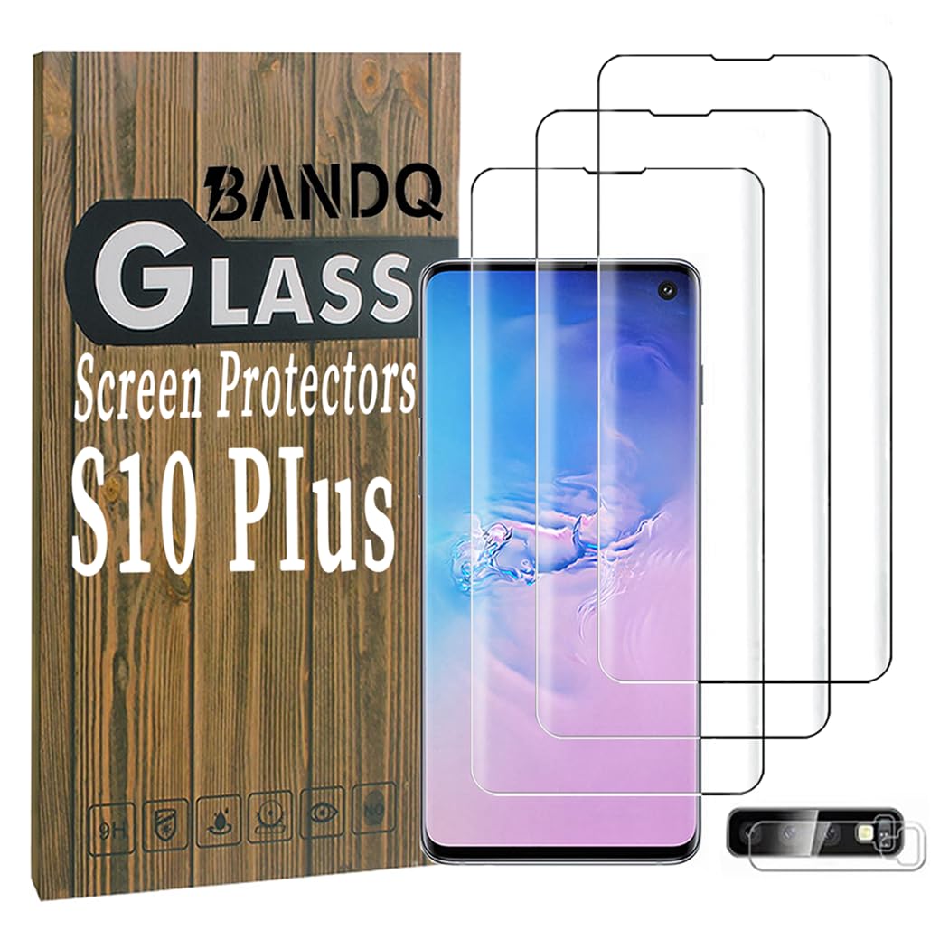 BANDQ 3 Pack Samsung Galaxy S10 Plus Screen Protector【3+1 Pack】 1 Pack Camera Lens Protector, 9H Scratch-Resistant HD Clear Tempered Glass Screen Protector for Galaxy S10 Plus Screen Protector