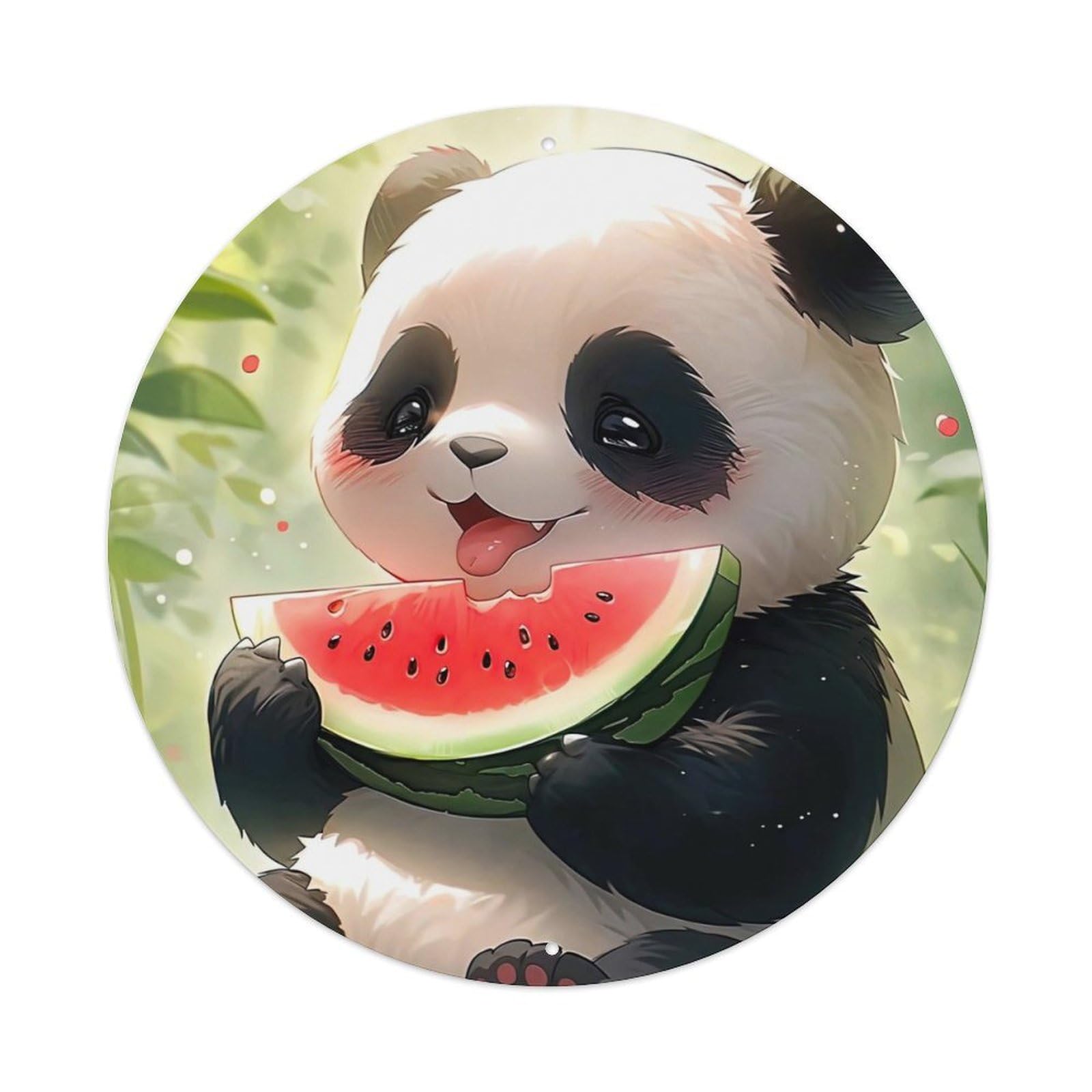 Animals Artwork Cute Panda Eating Watermelon Vintage Metal Tin Sign Plaque Wall Decor for Cafe, Club Bar, Office, Garden Metal Poster 8x8Inch
