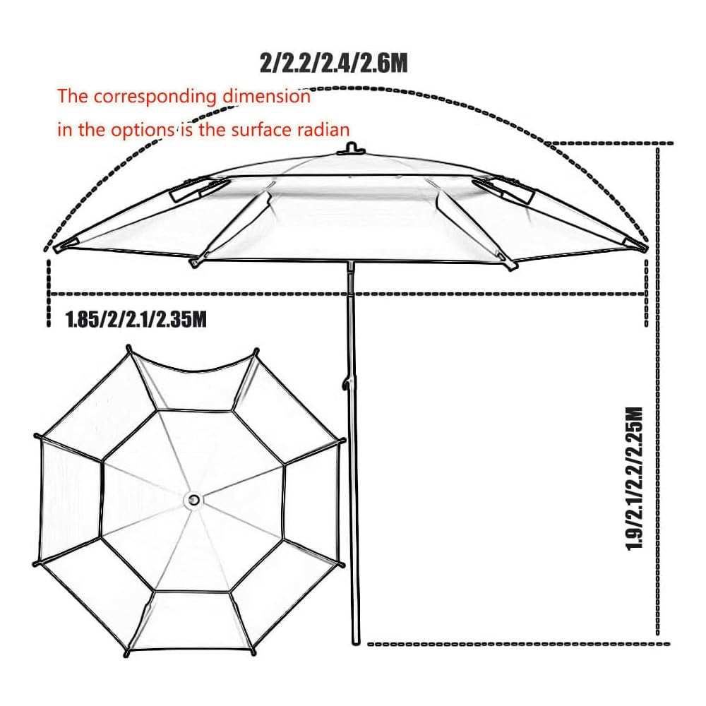 Sombrilla De Playa Antiviento Protección Solar Sombrilla De Jardín Portátil, Techo Doble De Ventilación, Exterior Parasol Pesca para Camping Playa(Gray,260cm/8.5ft)