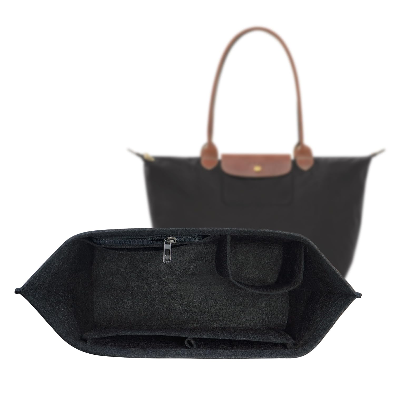 Longchamp Organizer kieszonkowy, filcowy, duża pojemność (ciemnoszary, M)