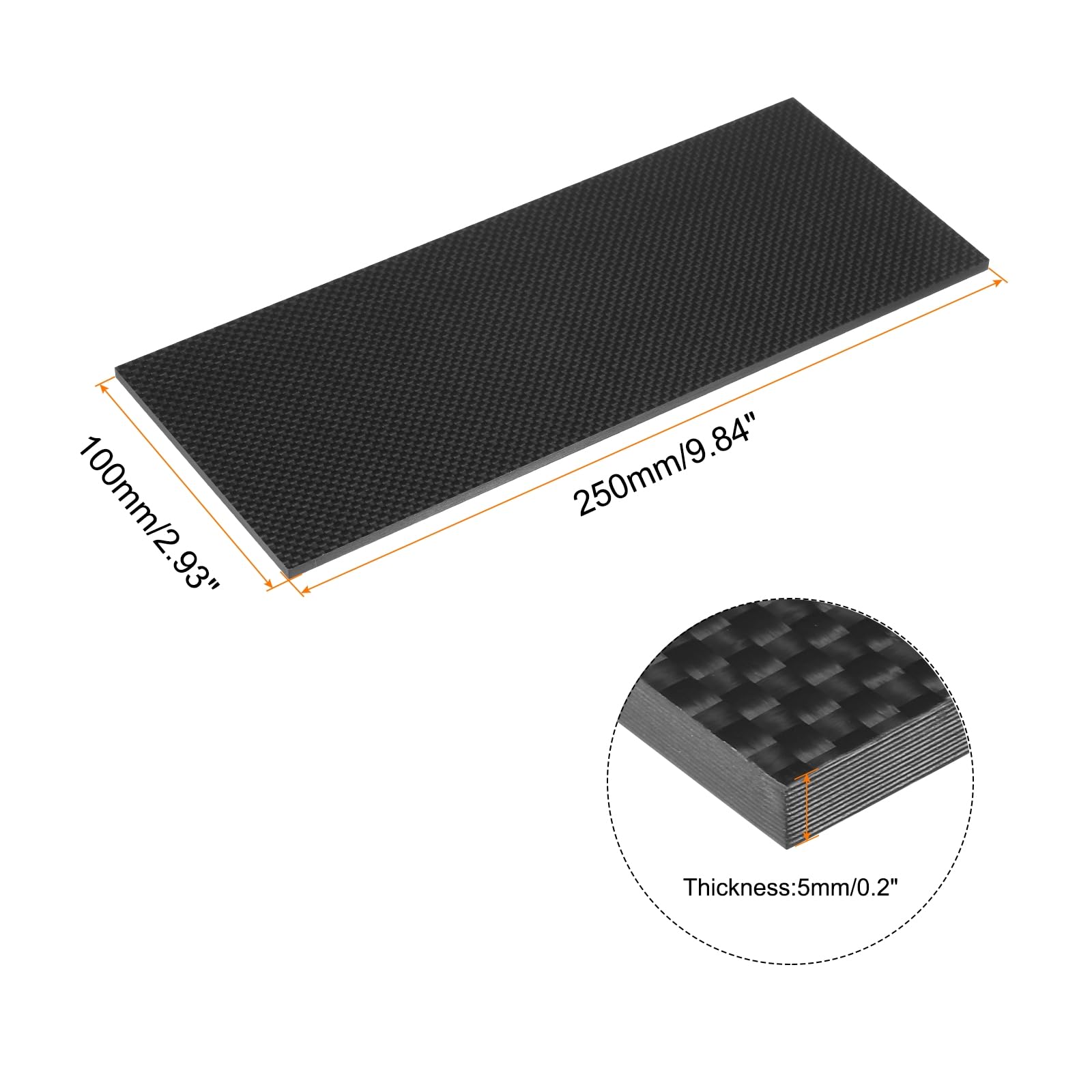 MECCANIXITY 1 feuille de fibre de carbone 100 x 250 x 5 mm - Surface brillante pultrudée plate en fibre de carbone - Plaque de panneau à armure unie pour avions télécommandés